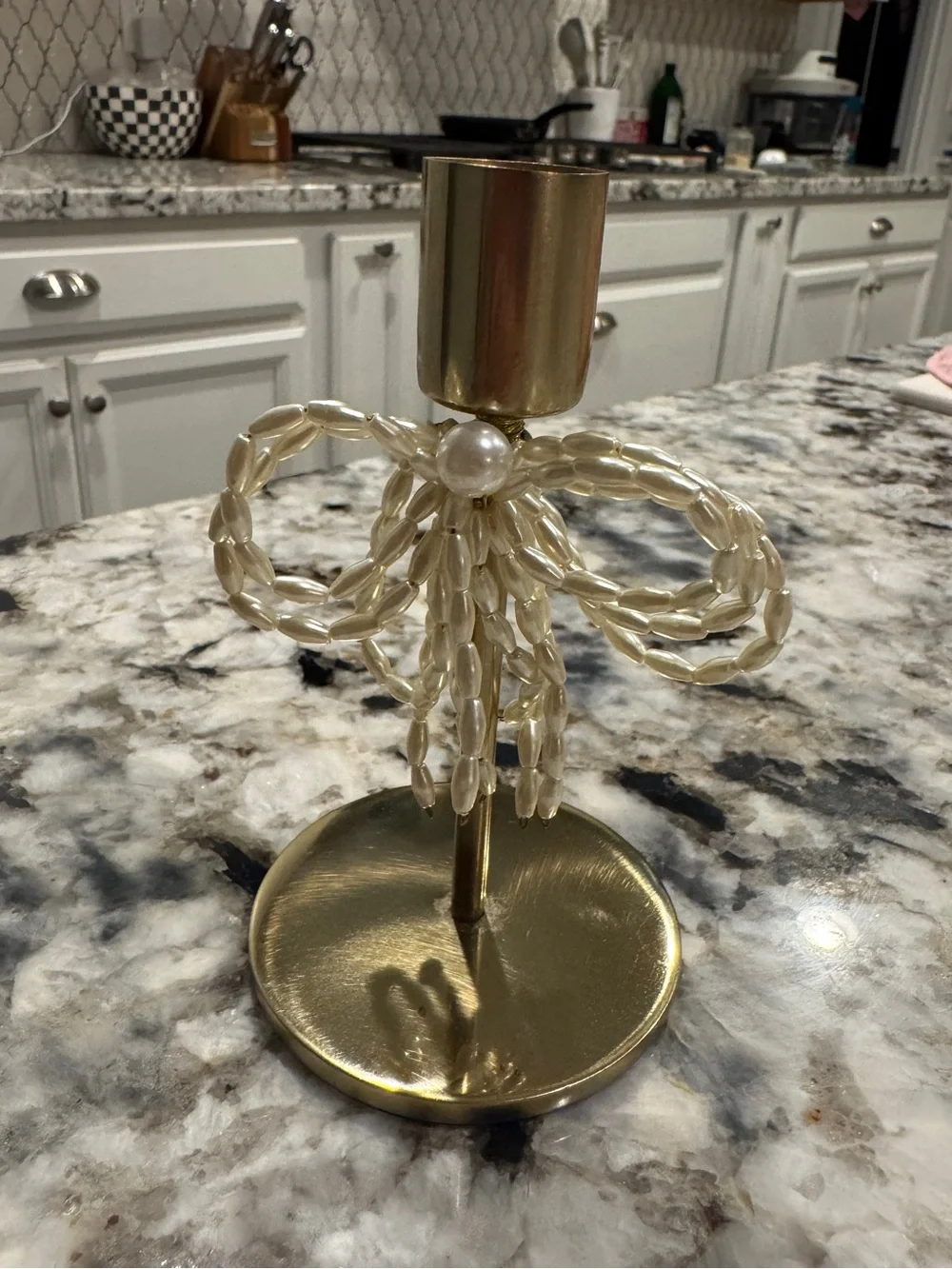 NEW Anthropologie Gold & Pearl Bow Candle Holder